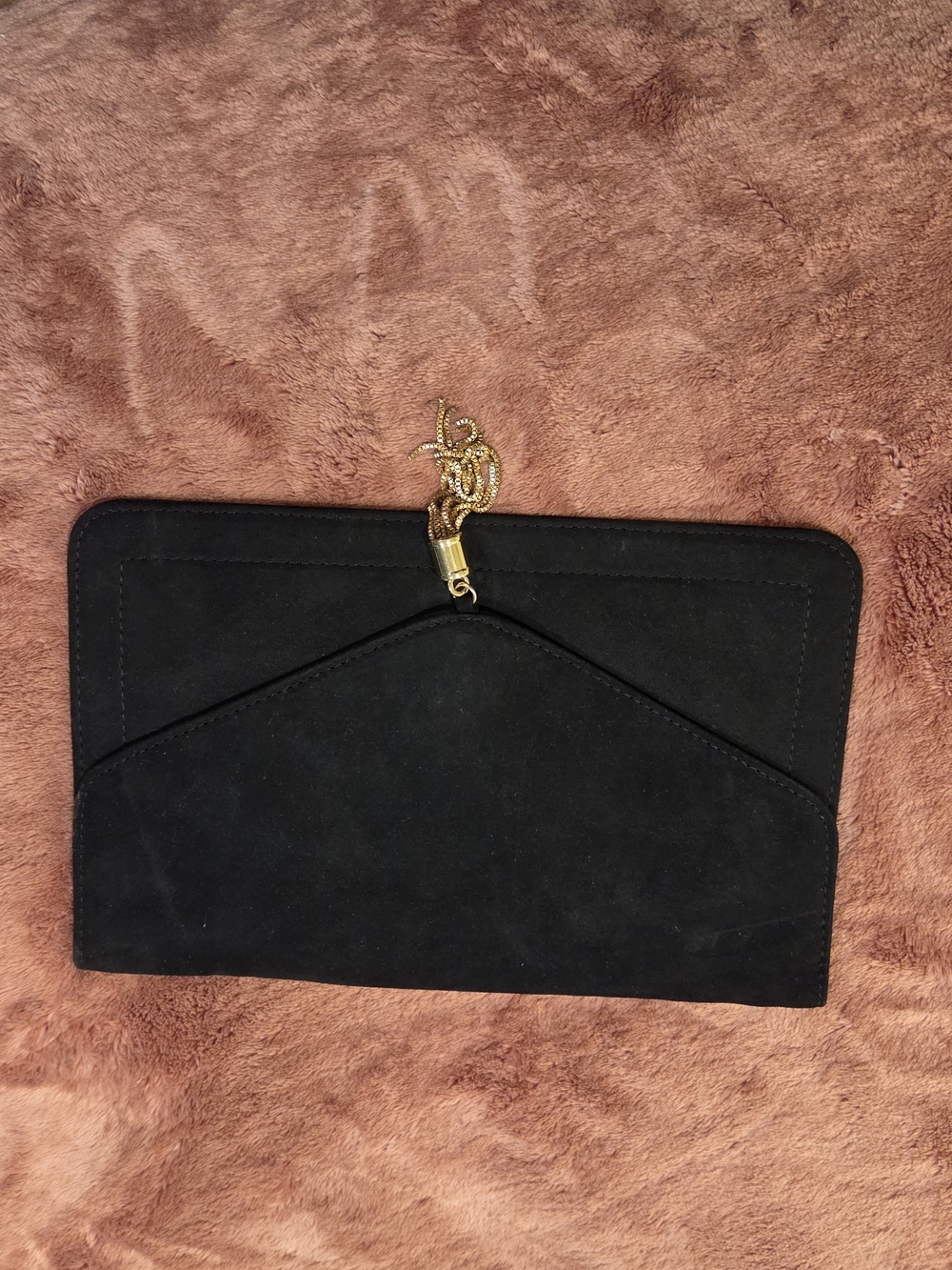 ASOS Black Suede Envelope Clutch with Gold Snap